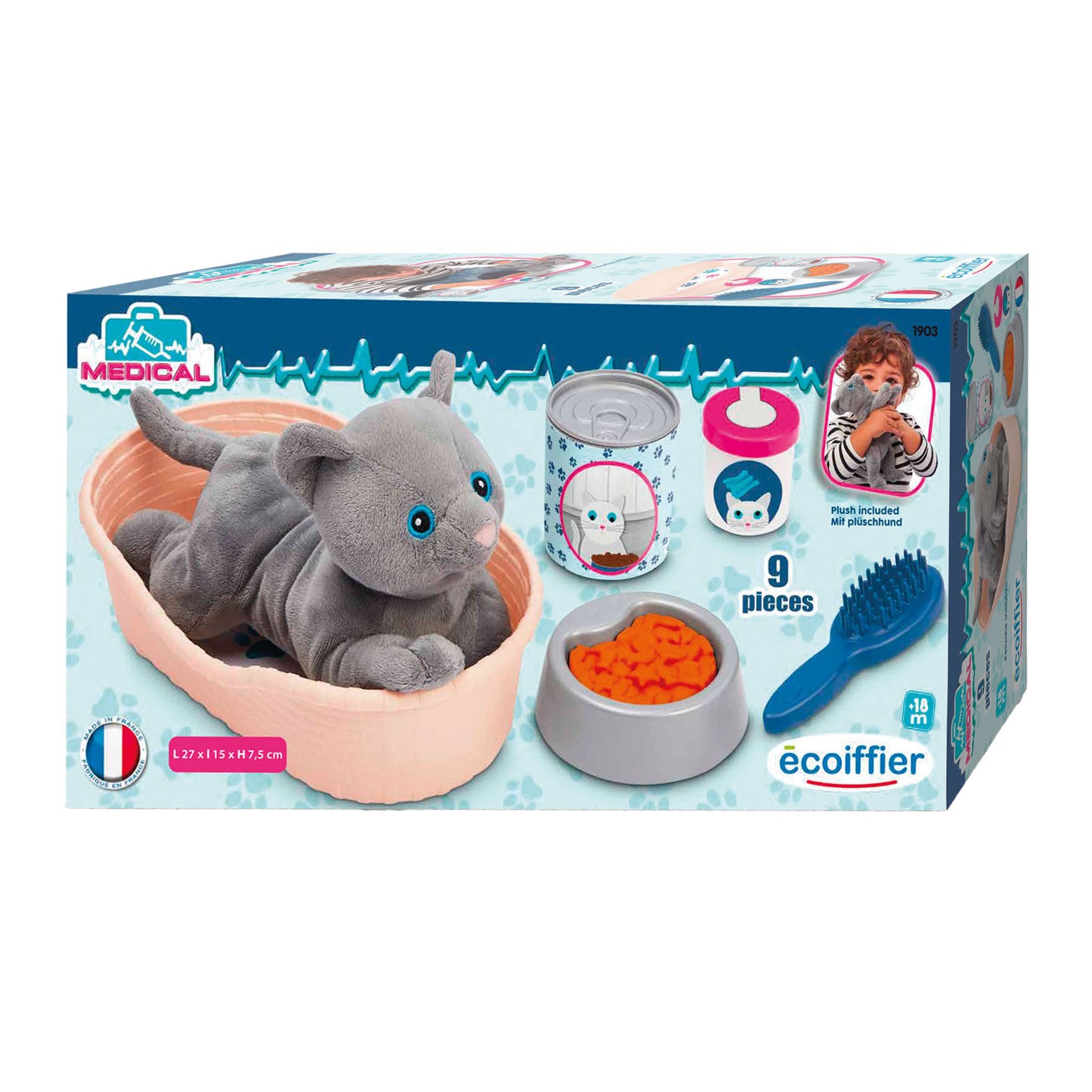 Écoiffier Ecoiffier medical knuffel kat met kattenmand speelset - 9dlg.