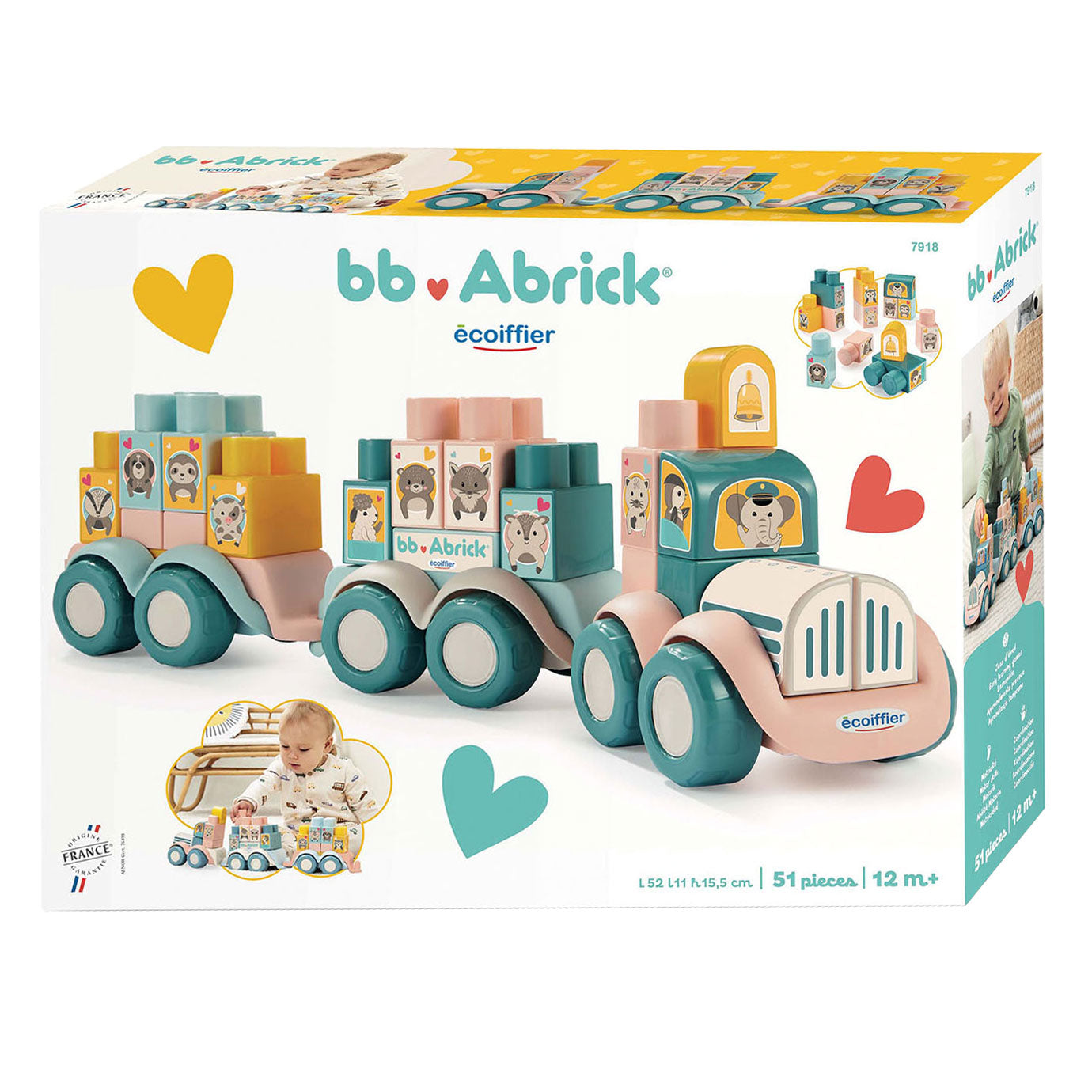 Abrick Ecoiffier bb dierentrein met bouwblokken - 51dlg.