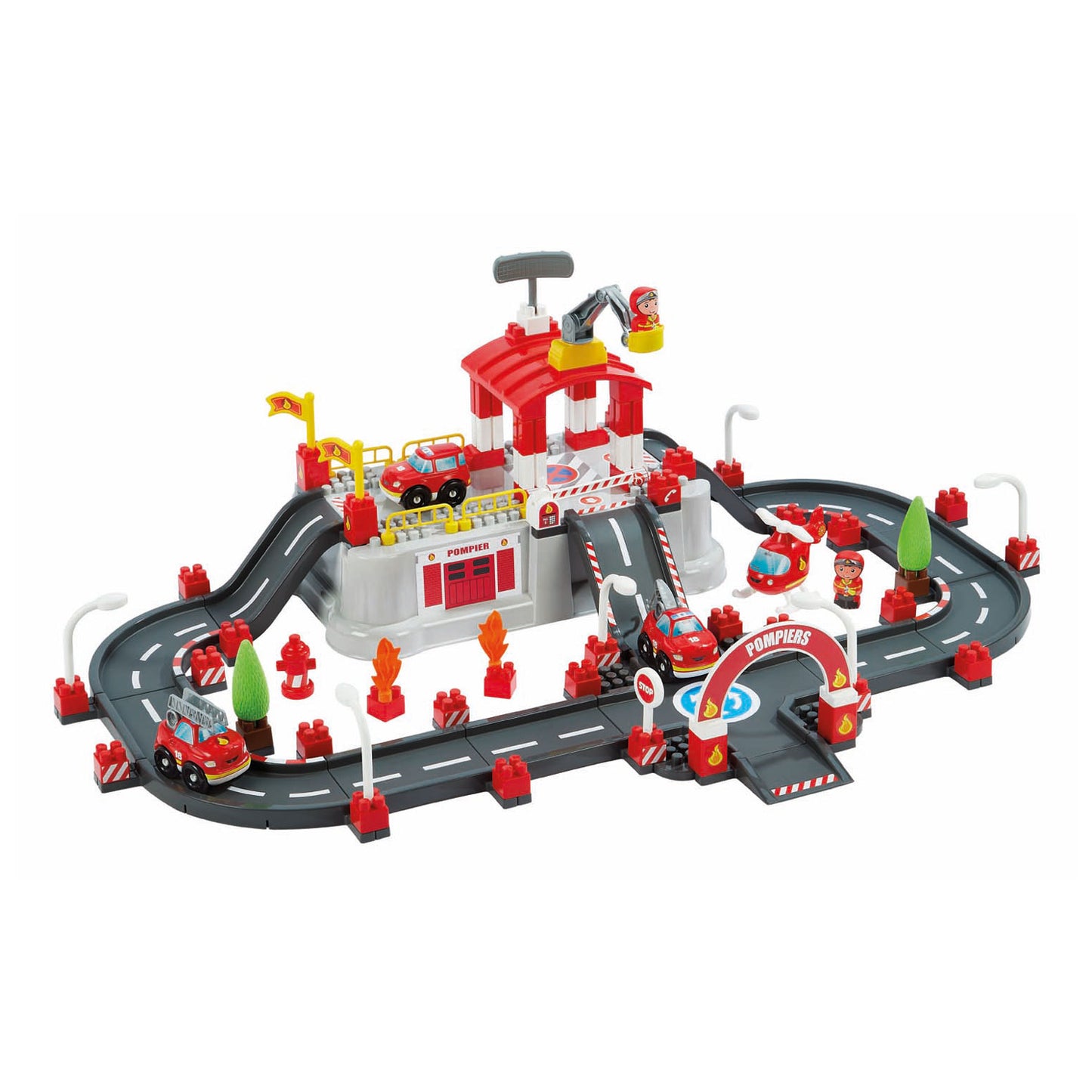 Ecoiffier Abrick bouwset - brandweer speelton met deksel als speelbasis - accessoires voor mini-stad - vanaf 18 mnd - 117 dlg.