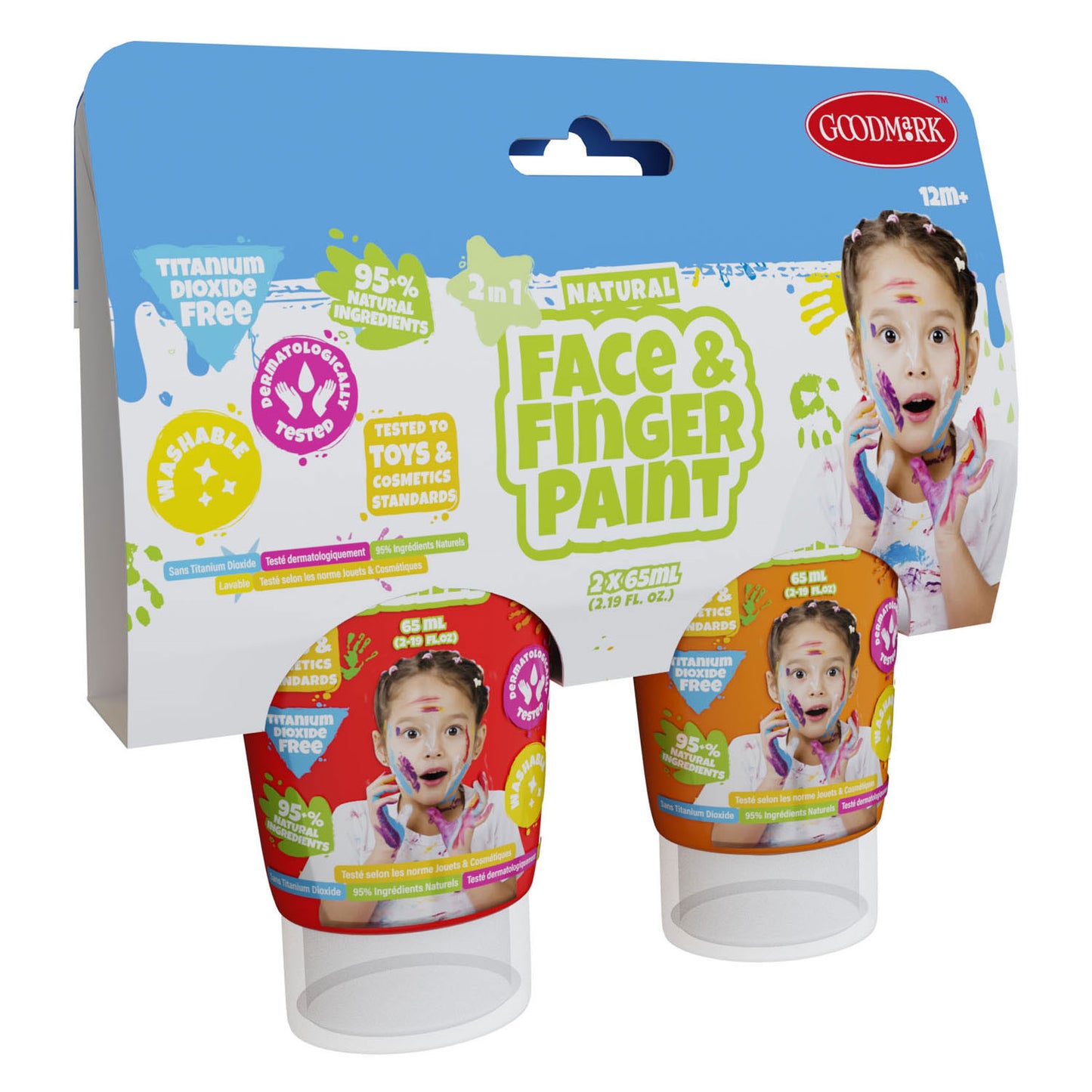 Natural Face Fingerpaint tube - rood en oranje, 2x65ml