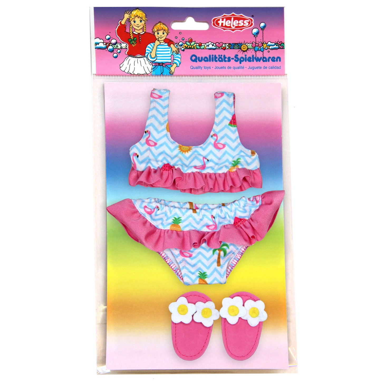 Heless Poppen bikini met slippers flamingo, 28-35 cm