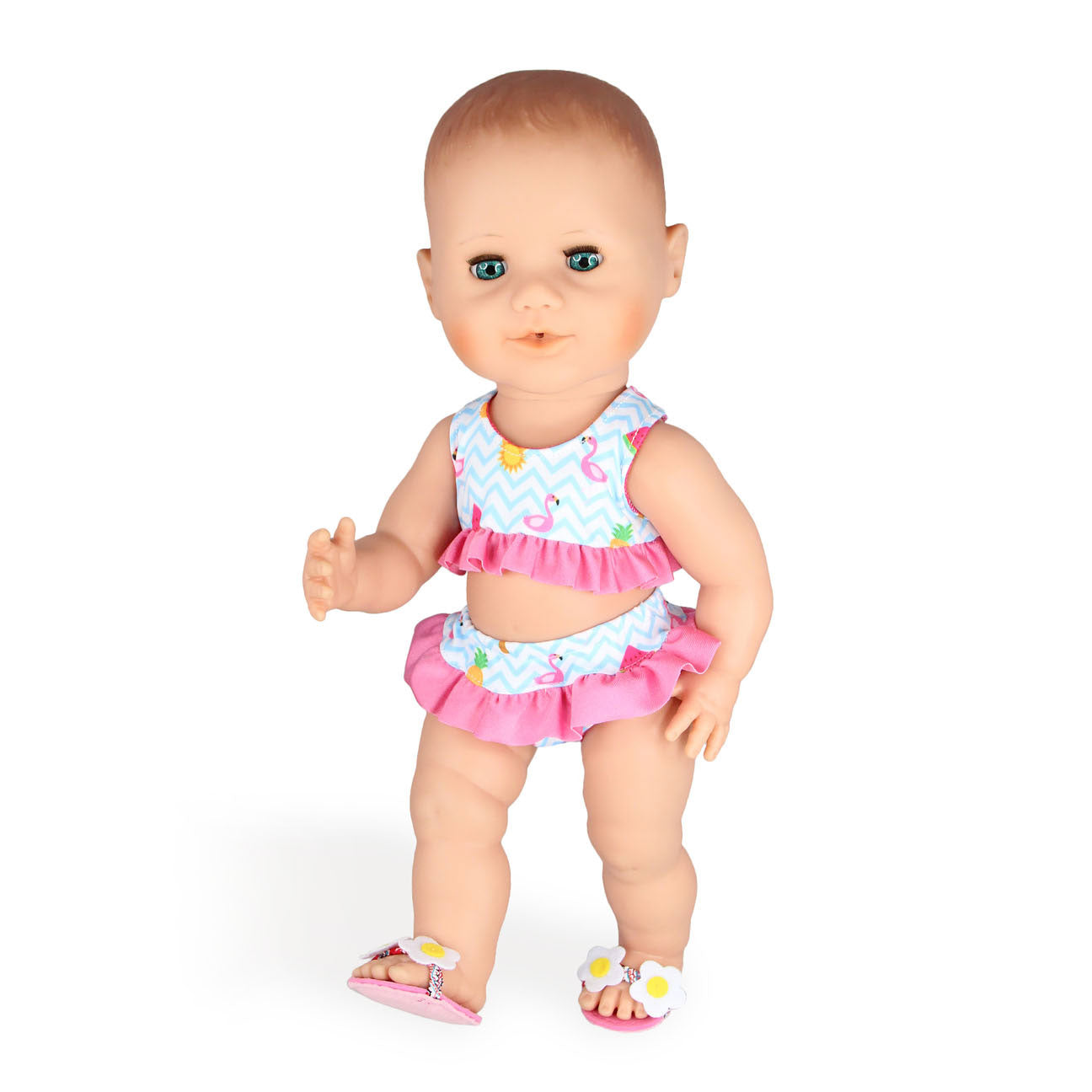 Heless Poppen bikini met slippers flamingo, 35-45 cm
