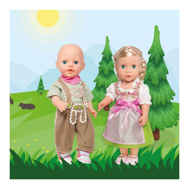 Heless Poppenkleding lederhosen met overhemd en sjaal, 28-35 cm