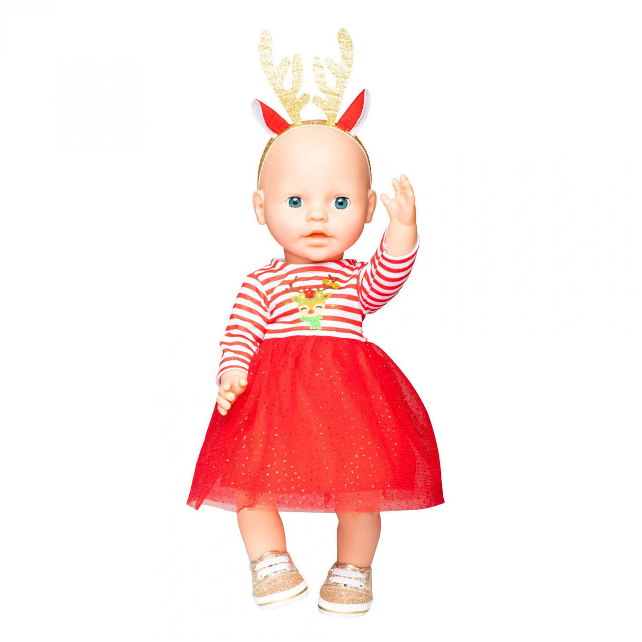 Heless Kerstjurk met haarband rendier, maat 28-35 cm