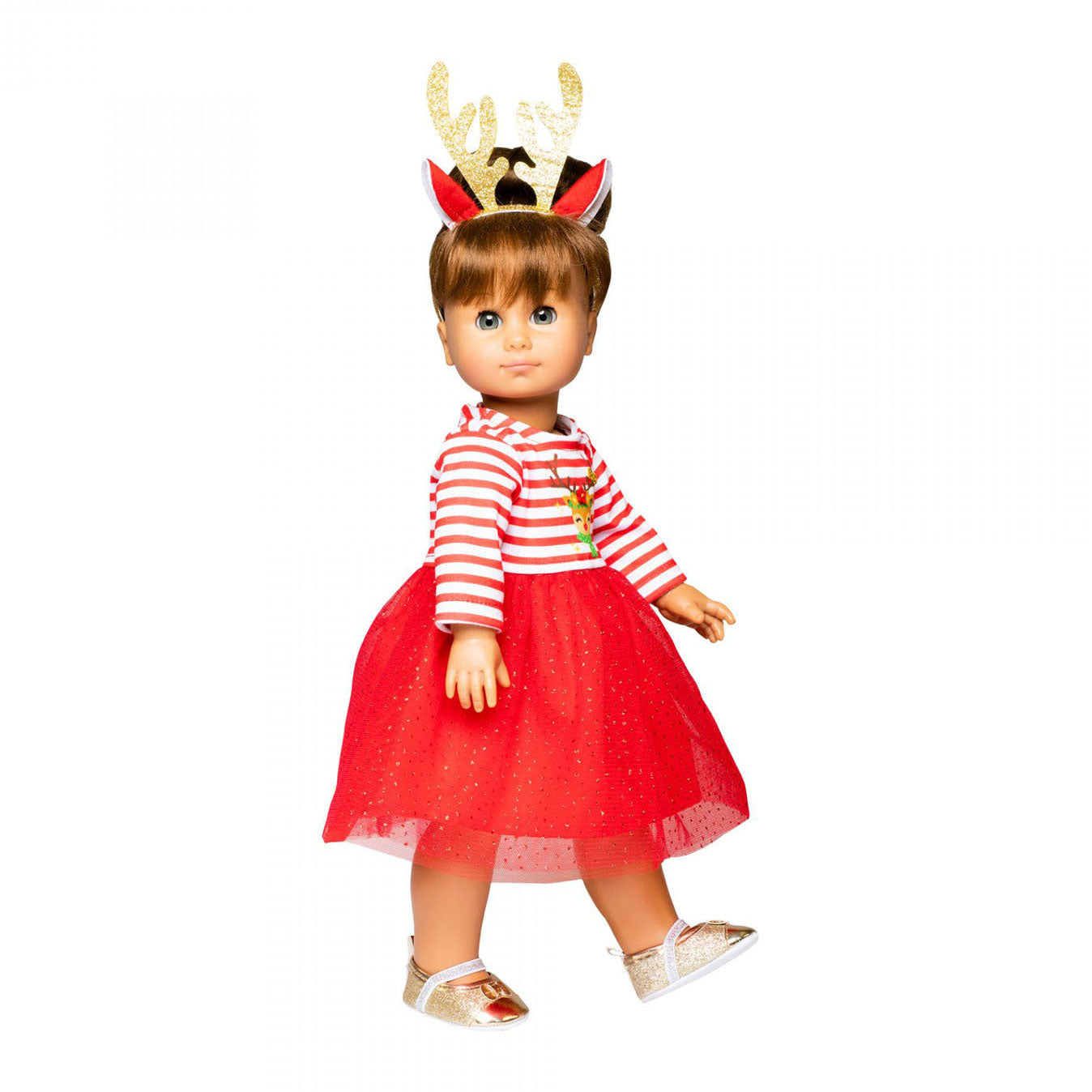 Heless Kerstjurk met haarband rendier, maat 28-35 cm