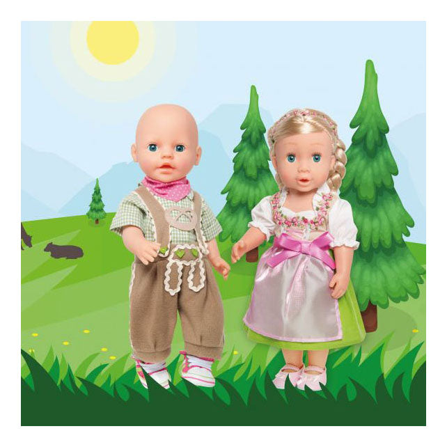 Heless Poppenkleding lederhosen met overhemd en sjaal,35-45 cm