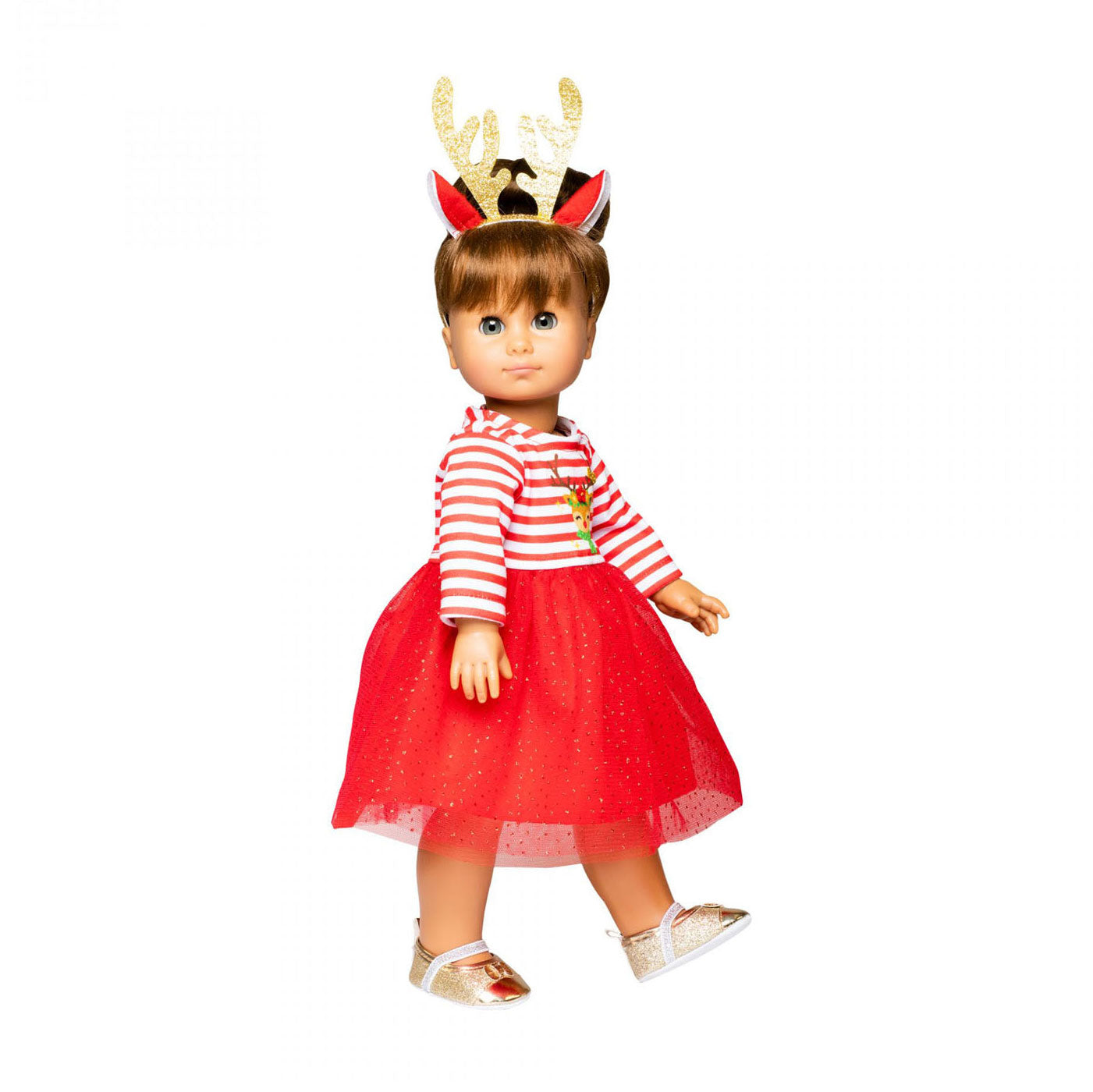 Heless Kerstjurk met haarband rendier, maat 35-45 cm