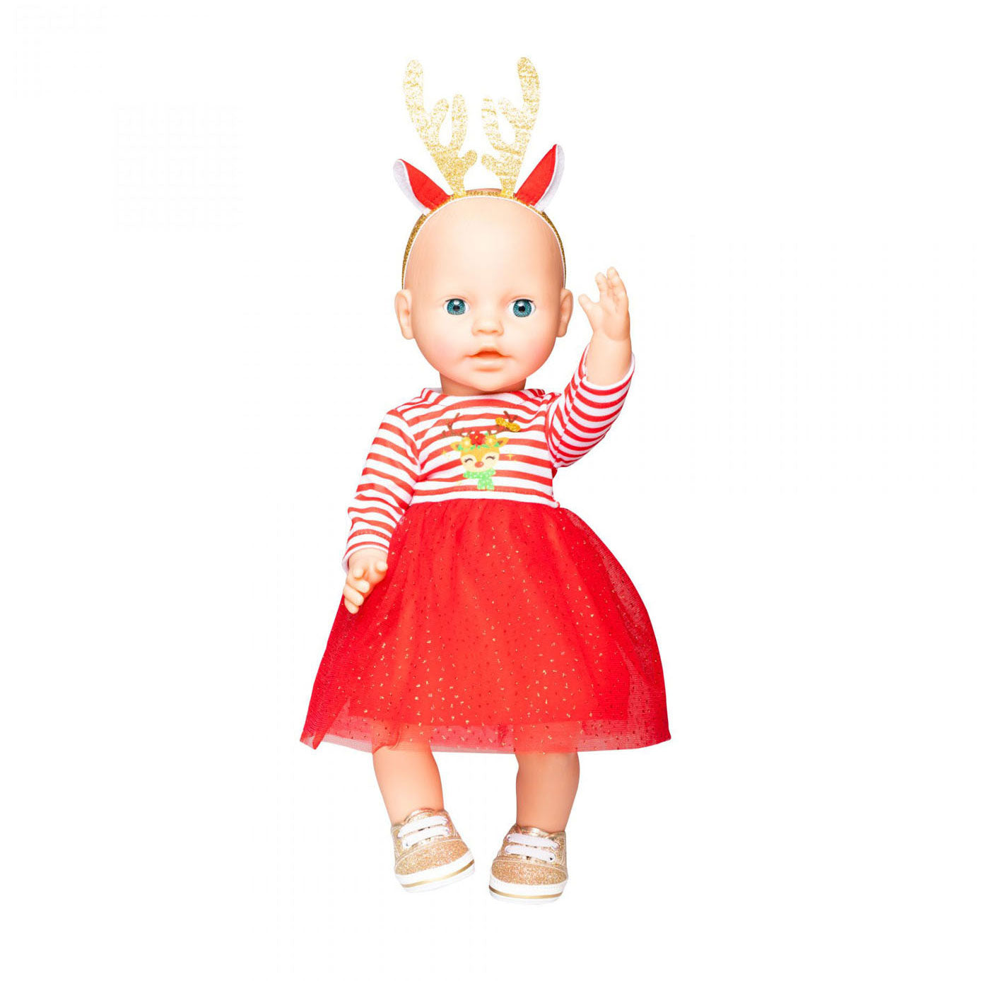Heless Kerstjurk met haarband rendier, maat 35-45 cm