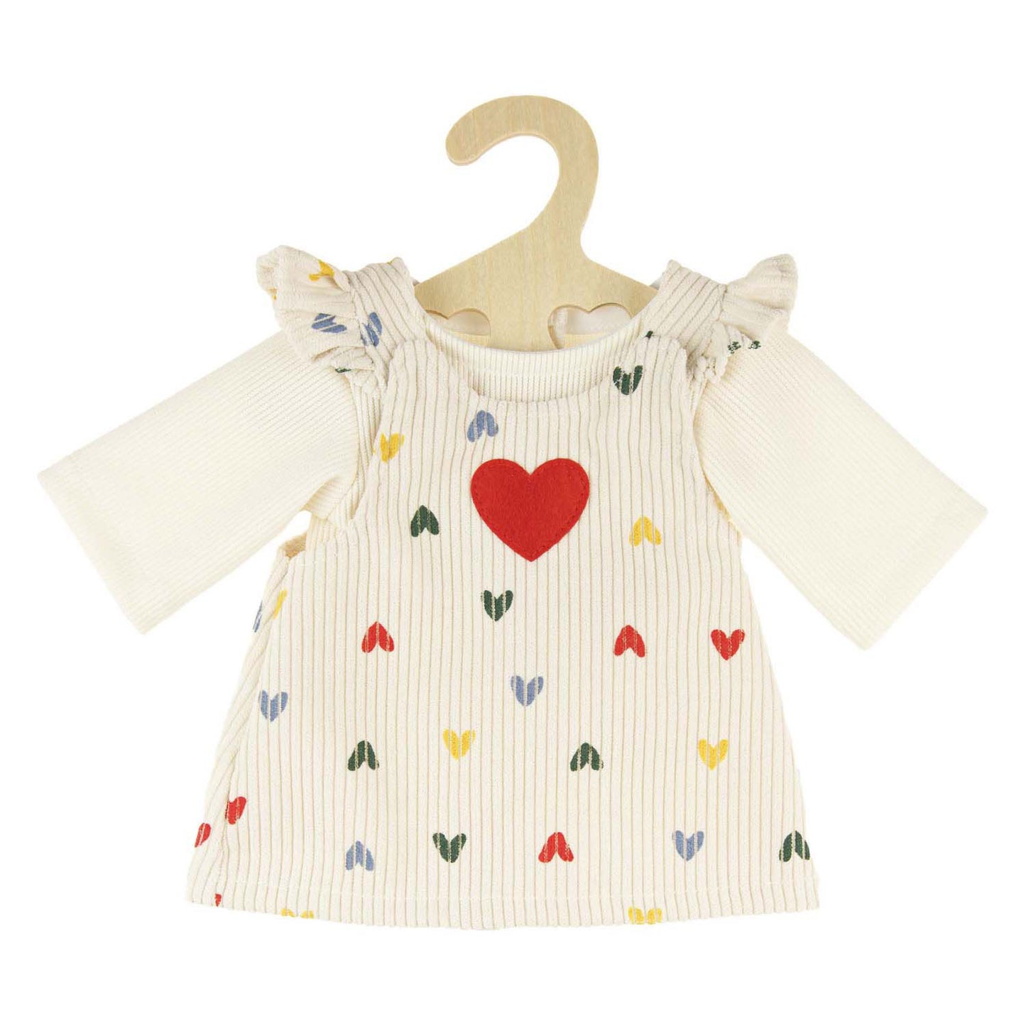 Heless Poppen ribfluwelen jurk hartjesconfetti, 28-35 cm