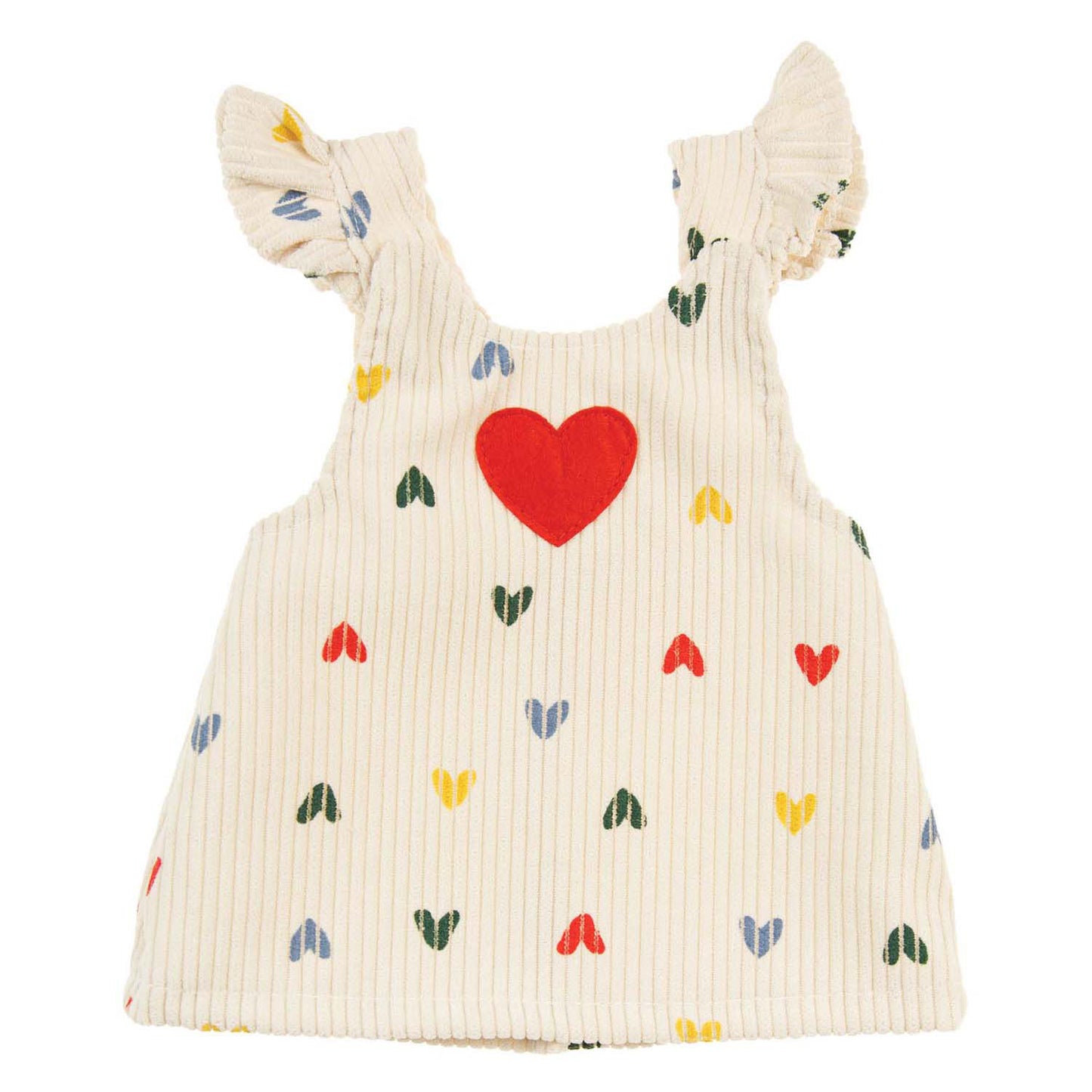 Heless Poppen ribfluwelen jurk hartjesconfetti, 28-35 cm