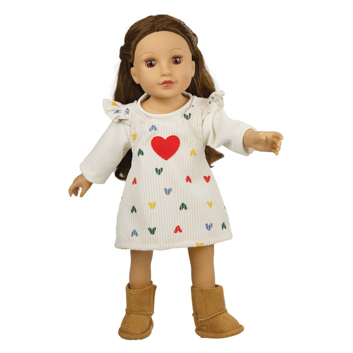 Heless Poppen ribfluwelen jurk hartjesconfetti, 28-35 cm