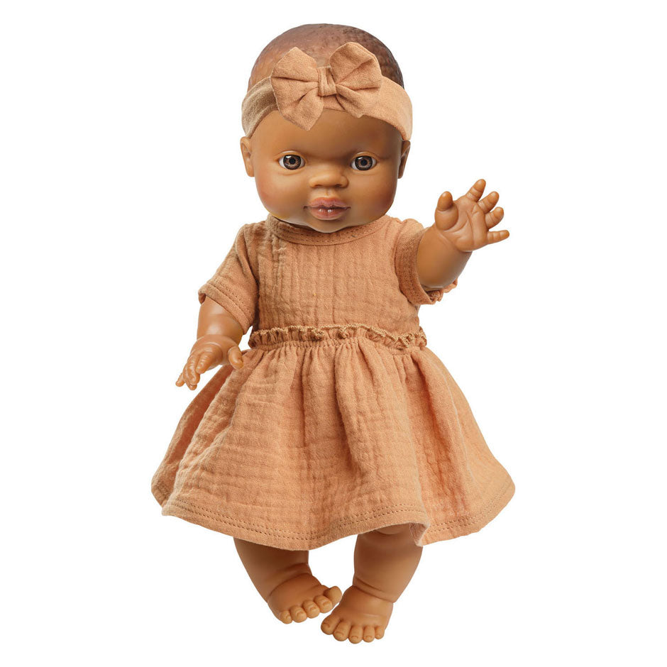 Heless Meisjes babypop met bruin jurkje - 34cm
