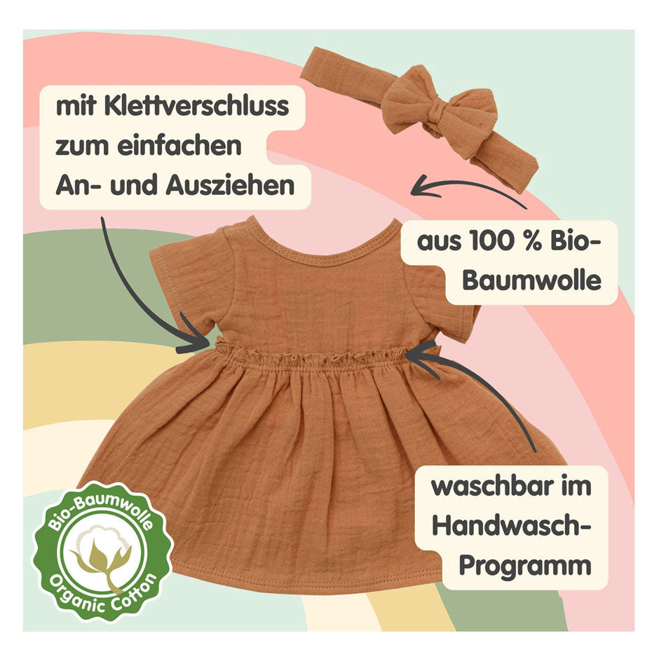 Heless Meisjes babypop met bruin jurkje - 34cm
