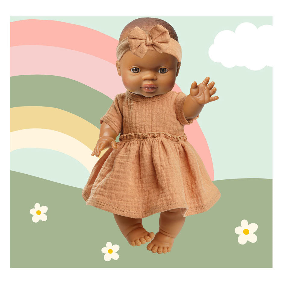 Heless Meisjes babypop met bruin jurkje - 34cm