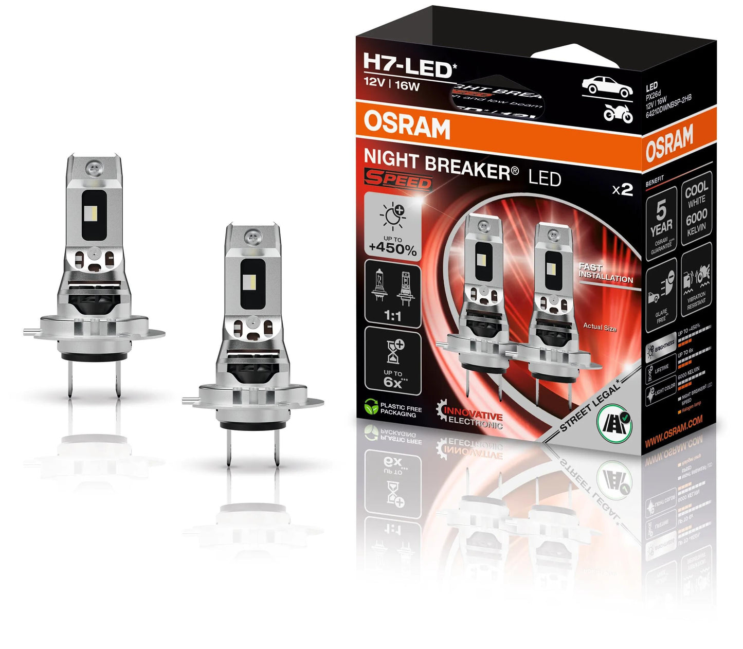 OSRAM hauptlampe night breaker led speed 450 lamp h7 450 2vp ledspeed nightbreaker 12v16w