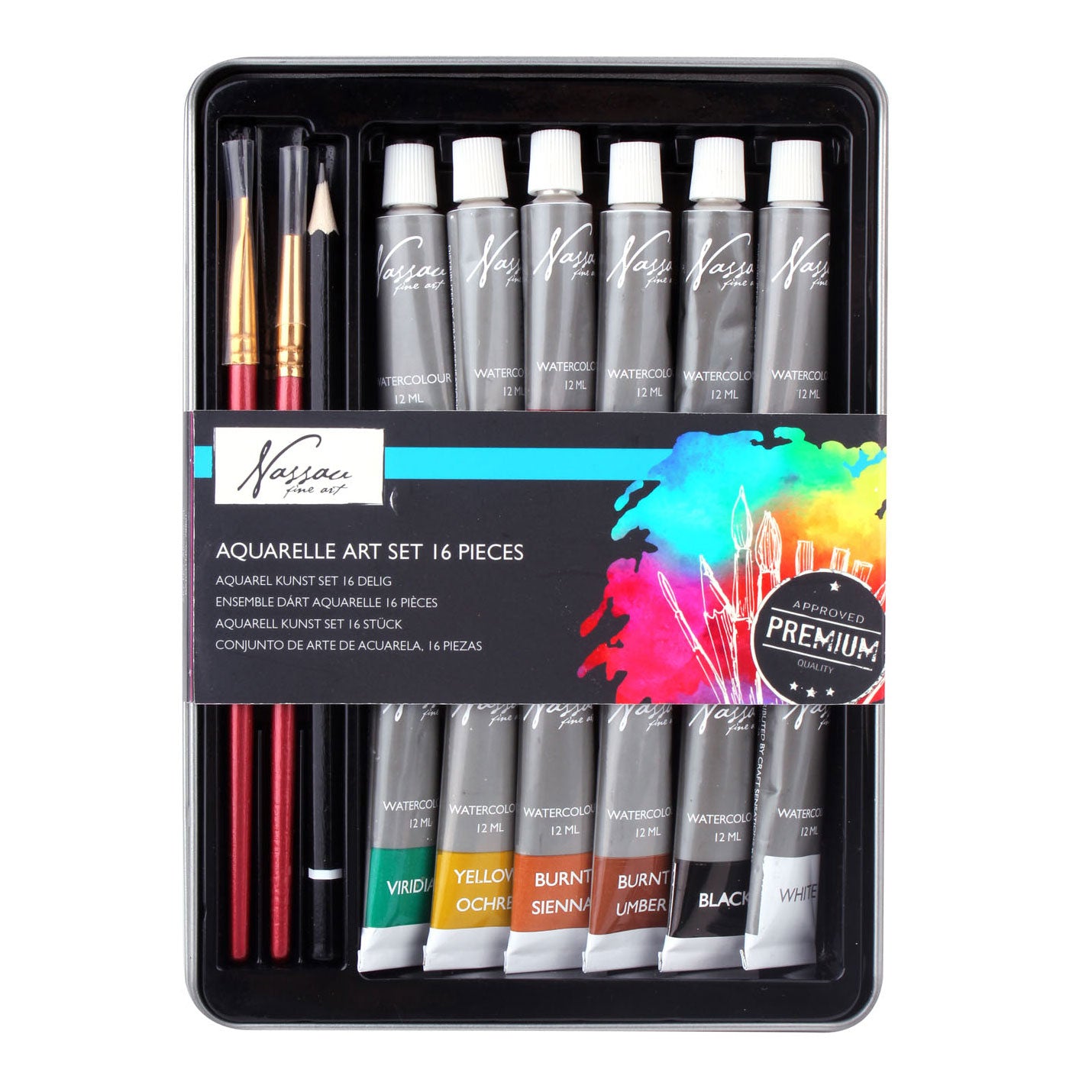 Nassau Fine Art Aquarelverf met accessoires, 16dlg.
