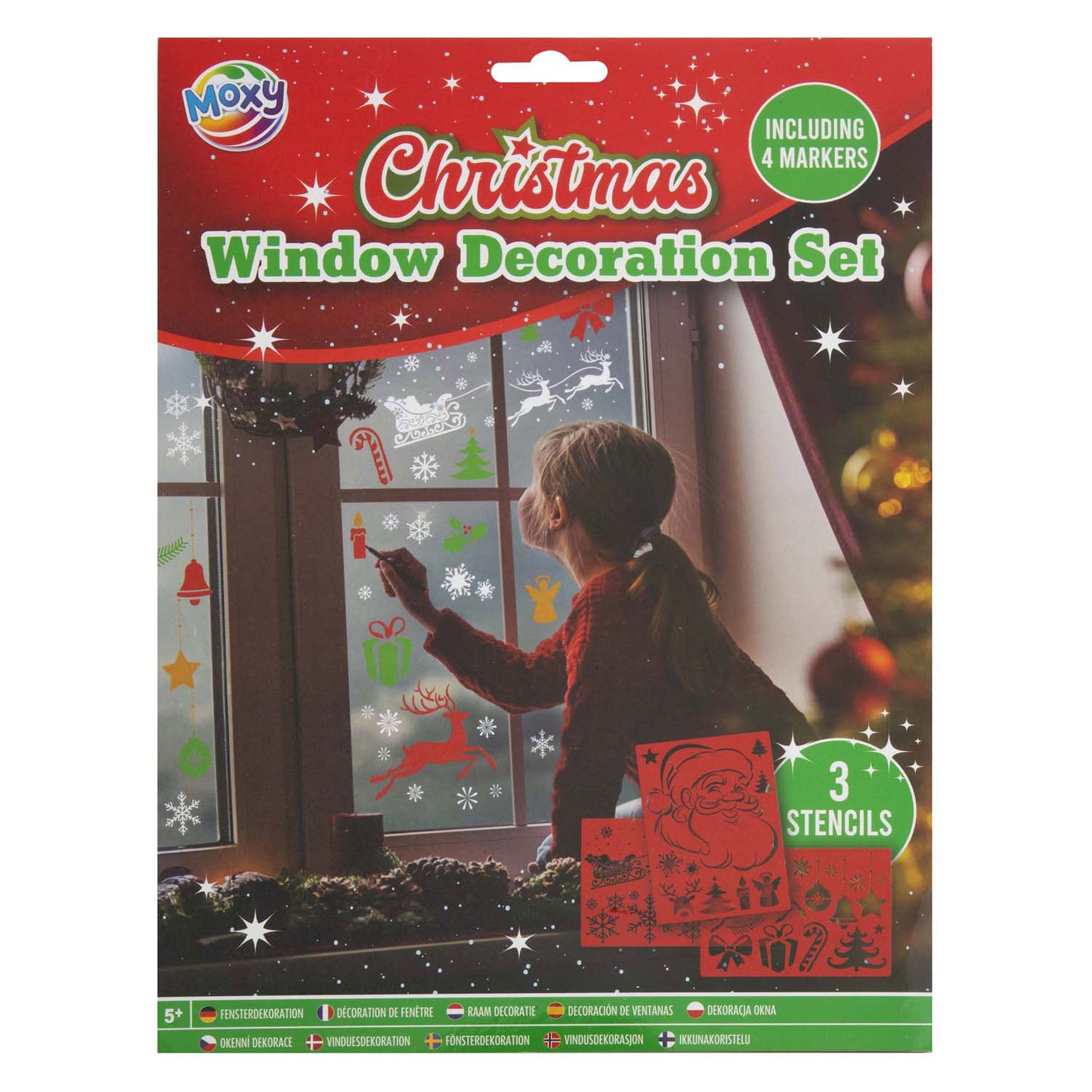 Creative Craft Group Kerst raamsjablonen set met raamstiften