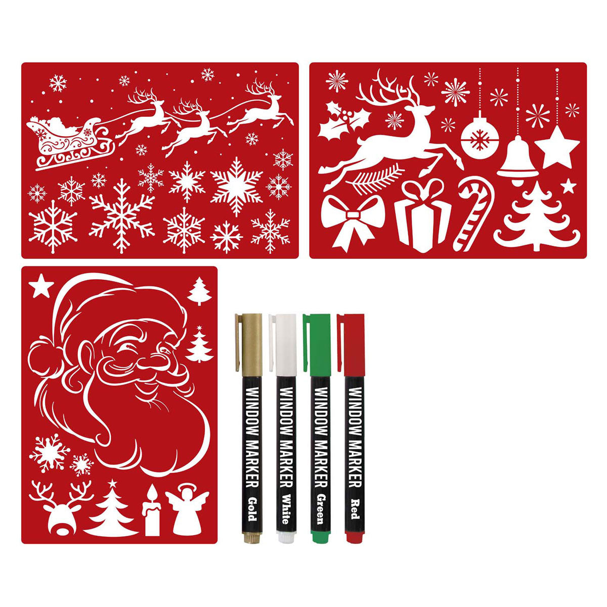 Creative Craft Group Kerst raamsjablonen set met raamstiften