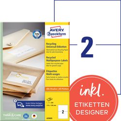 Gerecycleerde universele etiketten Avery Zweckform LR3655 21x148mm