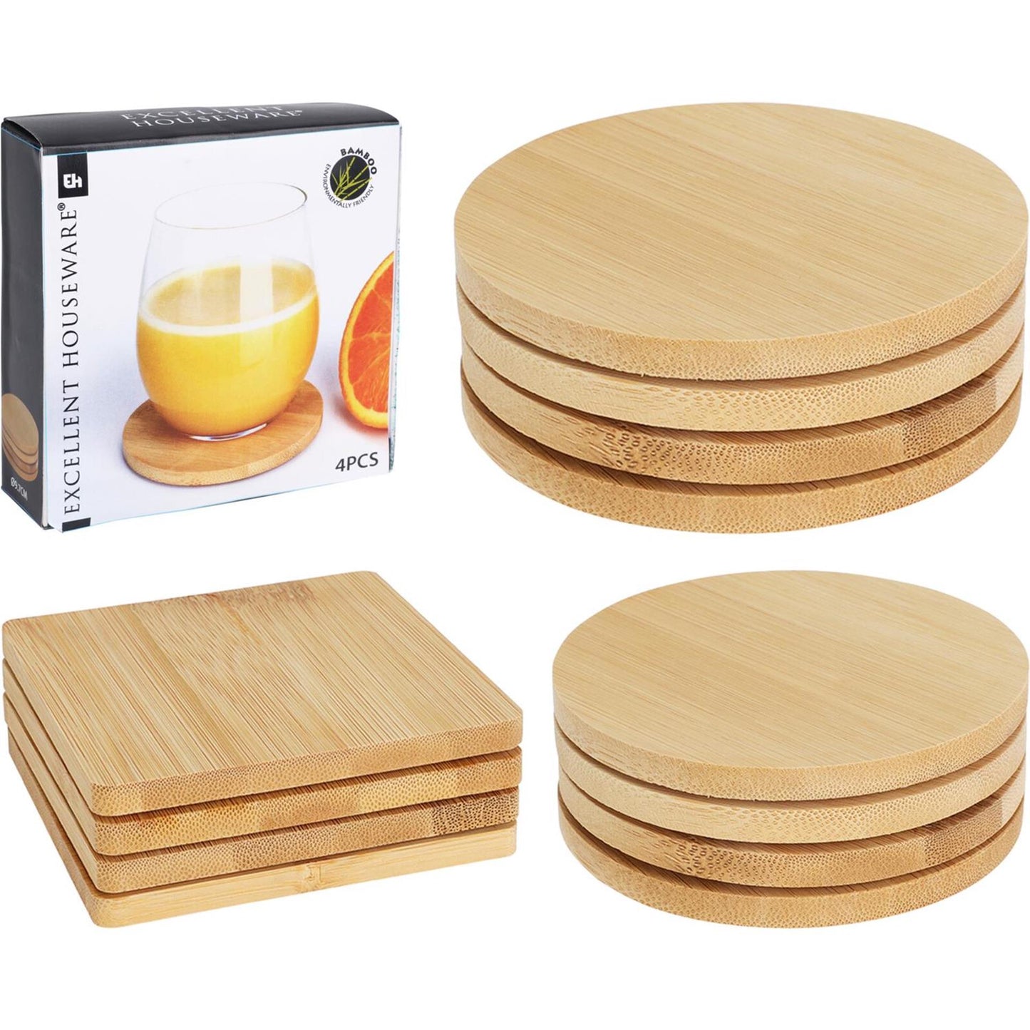 Excellent Houseware Onderzetterset bamboe 4-delig ø11,5cm