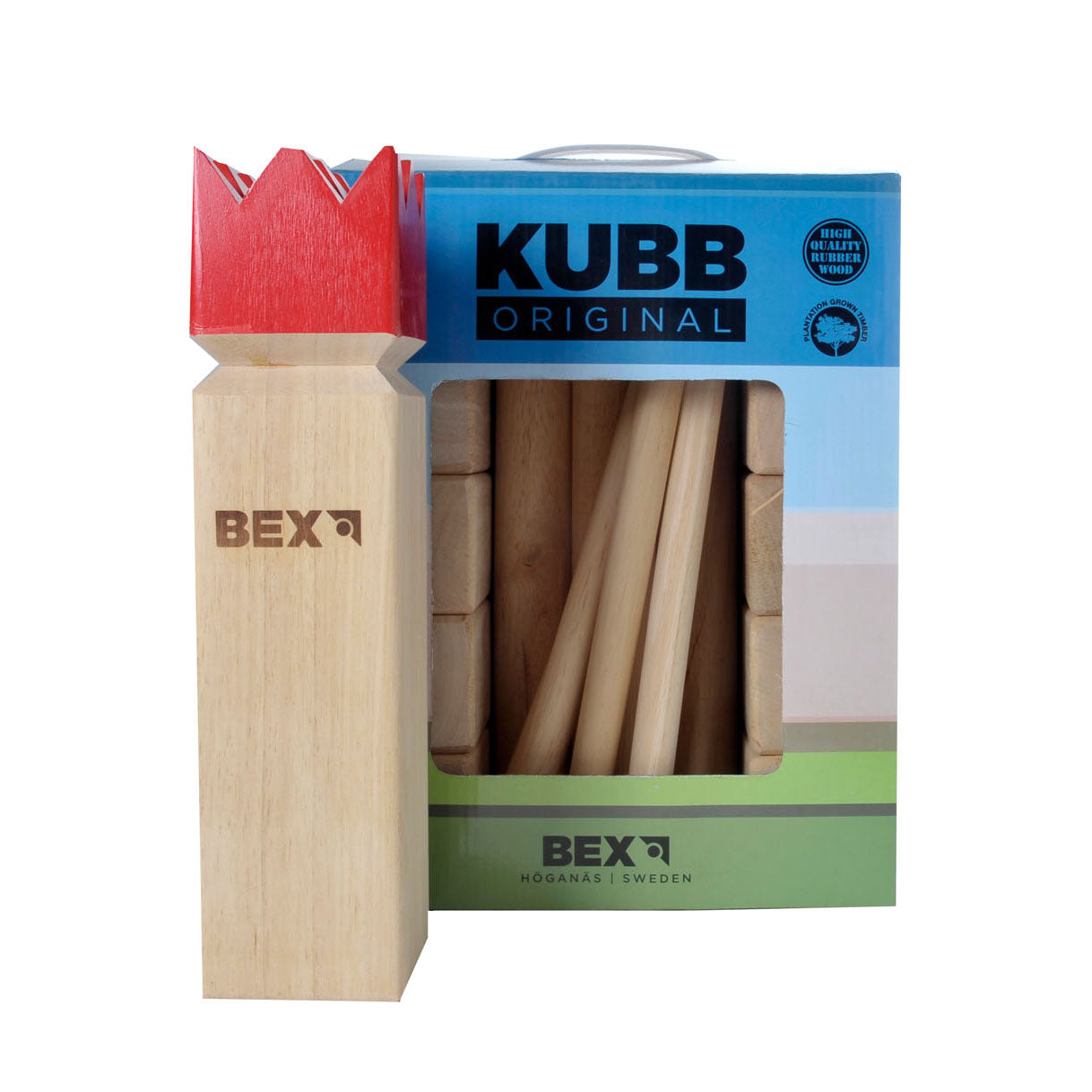 Bex Kubb original rubberhout met rode koning