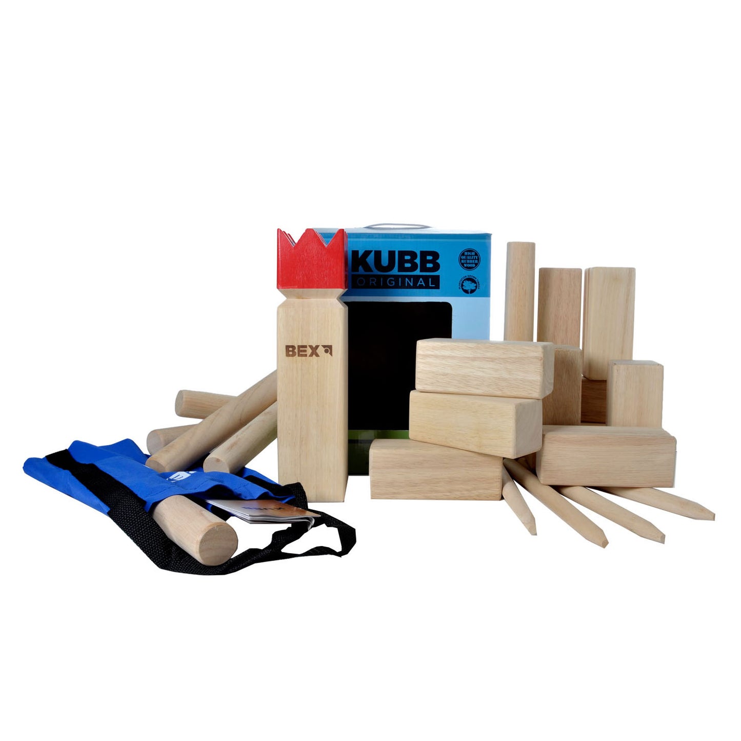 Bex Kubb original rubberhout met rode koning