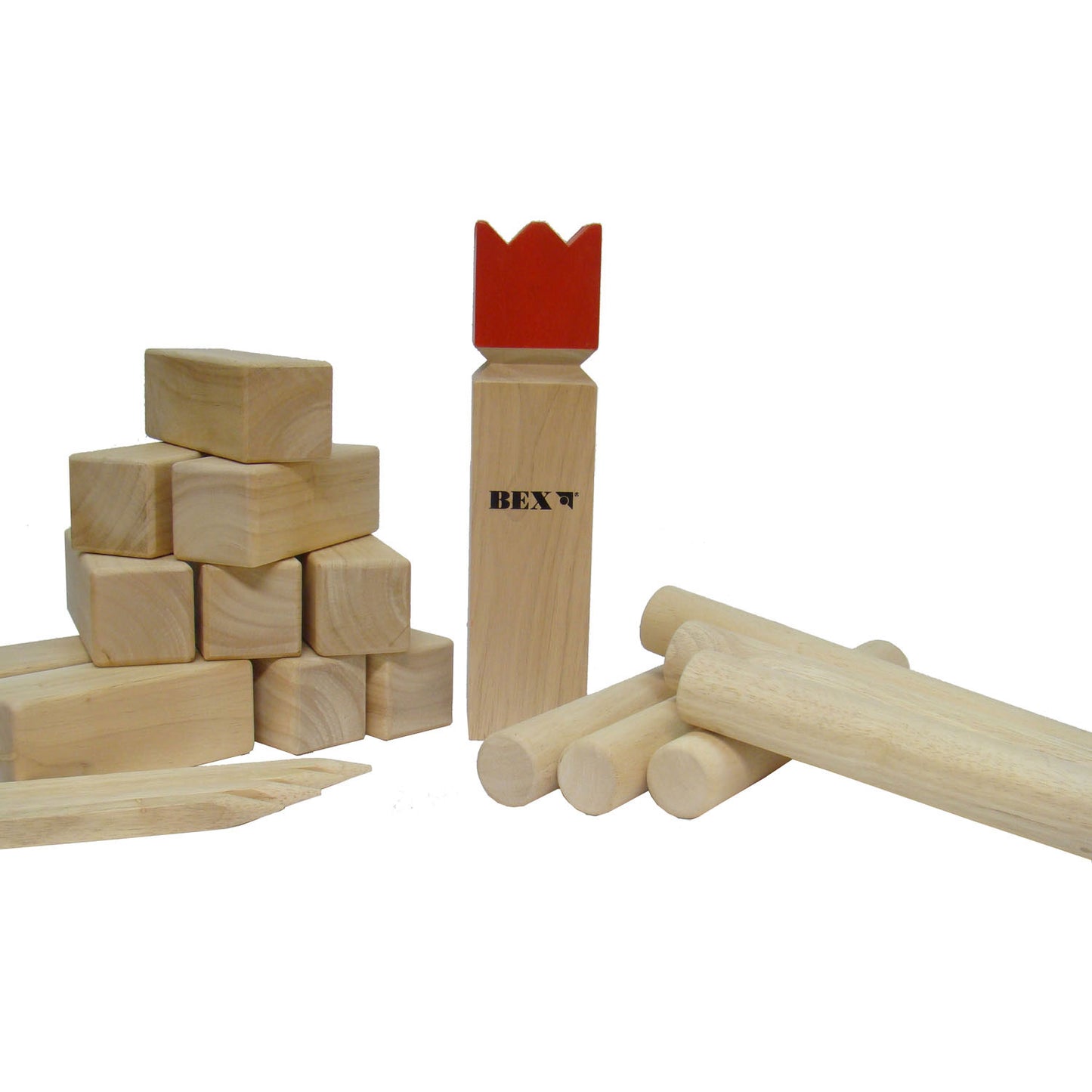 Bex Kubb original rubberhout met rode koning