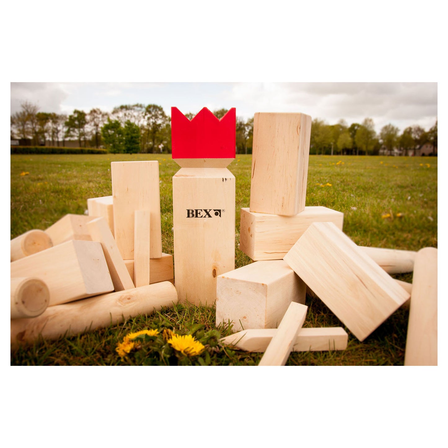 Bex Kubb original rubberhout met rode koning