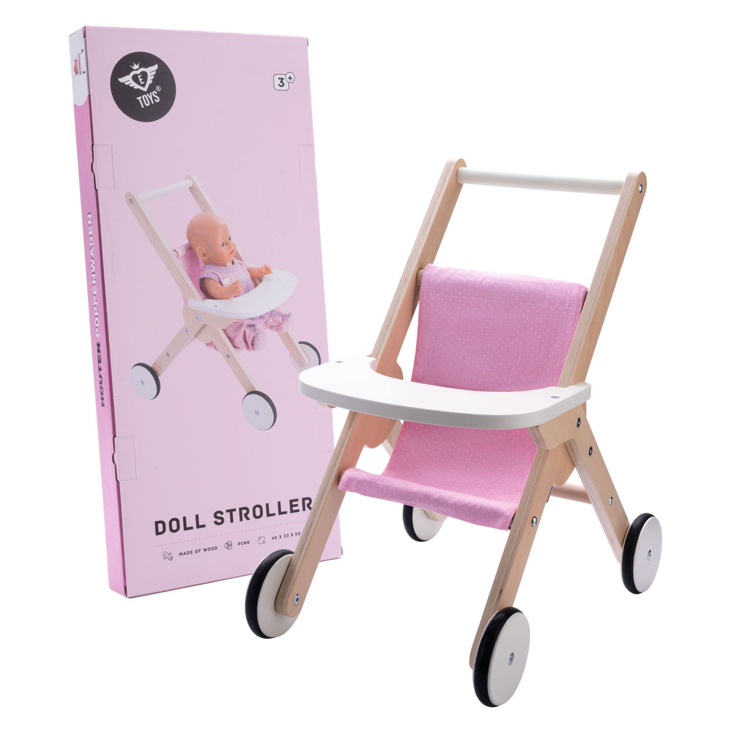 Engelhart Houten poppenwandelwagen roze