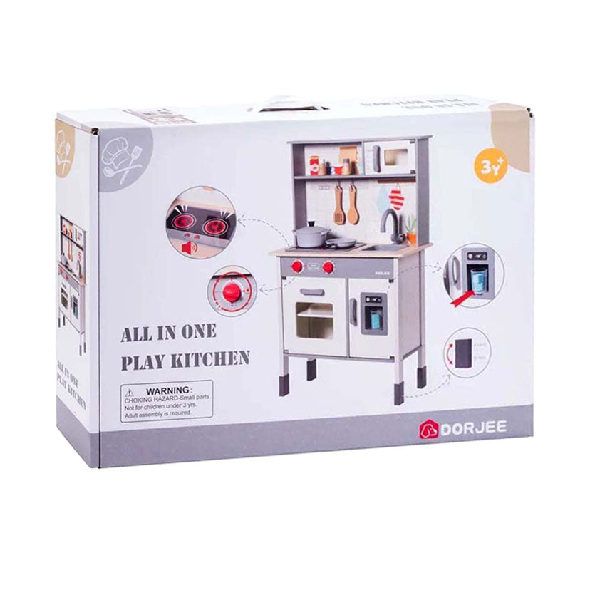 Dorjee Houten speelkeuken – complete kinderkeuken met accessoires – oven, magnetron koelkast – inclusief pannen, spatels ijsmachine – kinderspel fantasiespel –