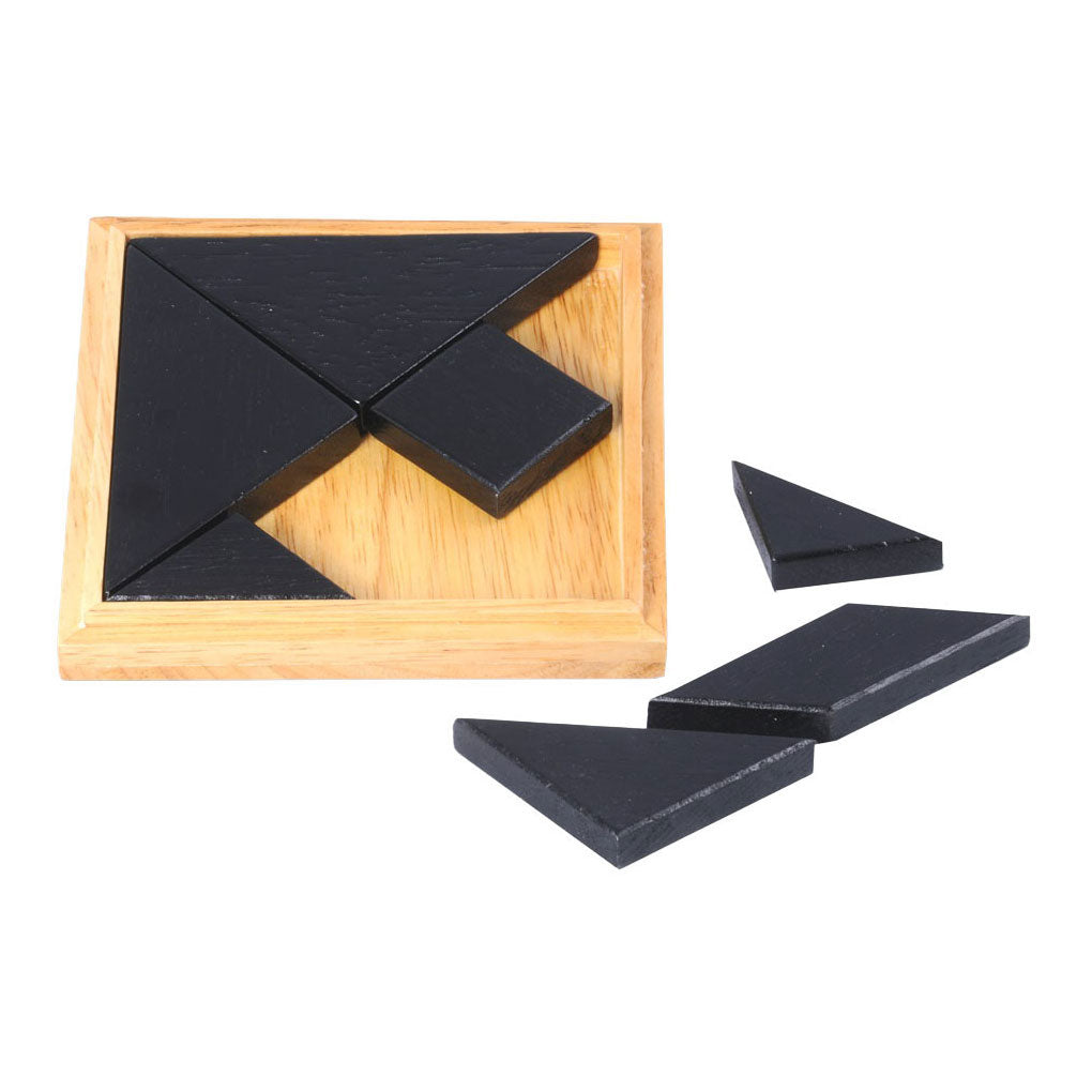 Longfield Tangram - blank hout - rubberhout - inclusief voorbeelden en oplossingen - doosje - 13 x 13 cm - engelhart