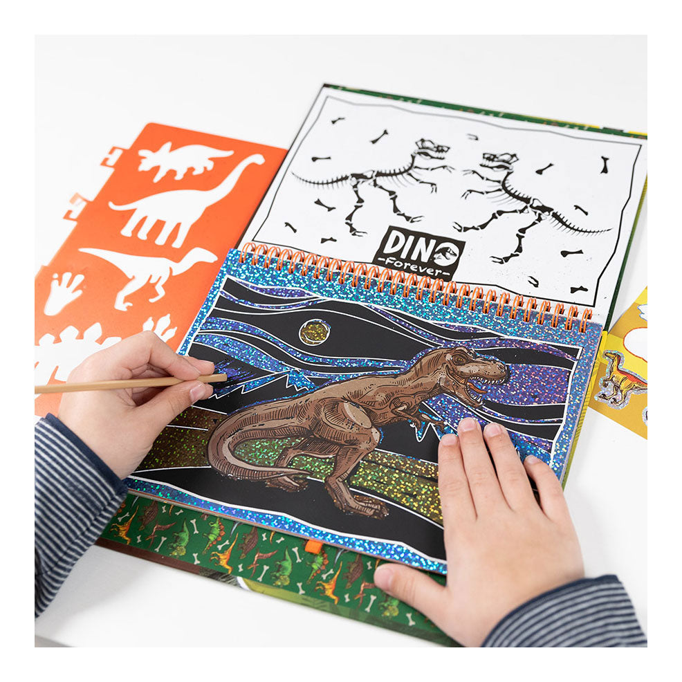 Totum dino vakantie doeboek kraskaarten en kleurboek dinosaurus scratch art junior harde kaft a5 forever dino