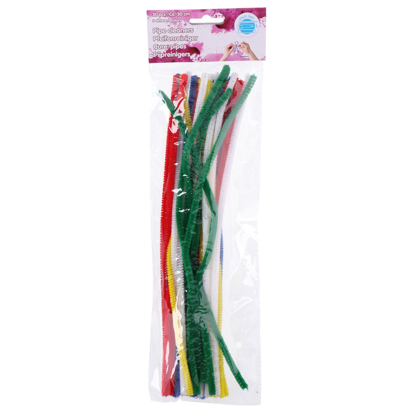 Edco Craft line chenilledraden - 30 stuks - pijpenragers knutselen 30 cm - chenille draad multicolor 5 kleuren - knutselmateriaal kinderen
