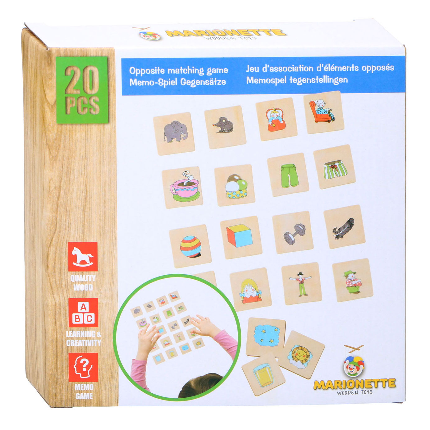 Marionette Memospel tegenstelling hout, 20dlg.