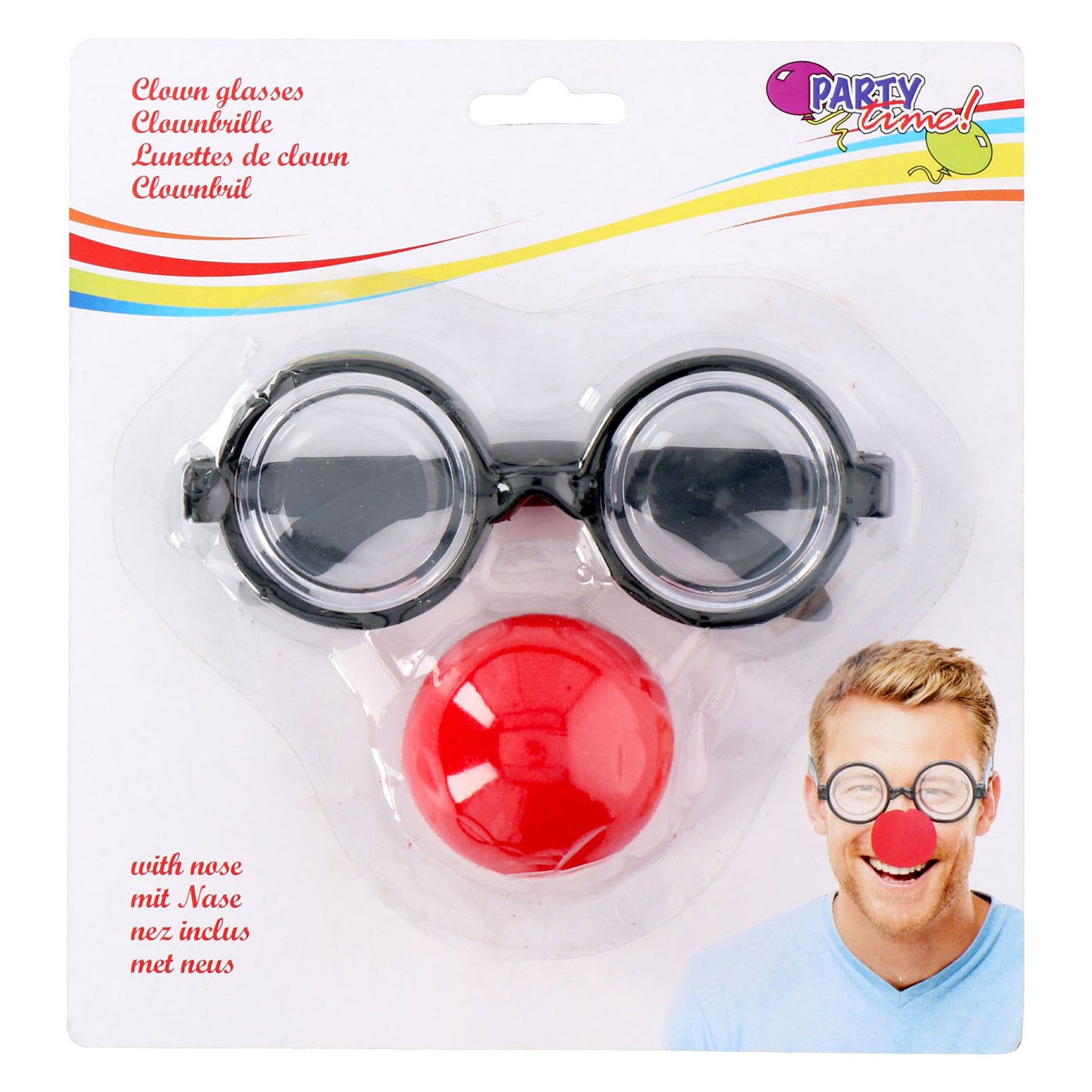 Edco Party casa clown bril met neus - clown accessoire feest - verkleed bril clown - carnaval - zwart en rood