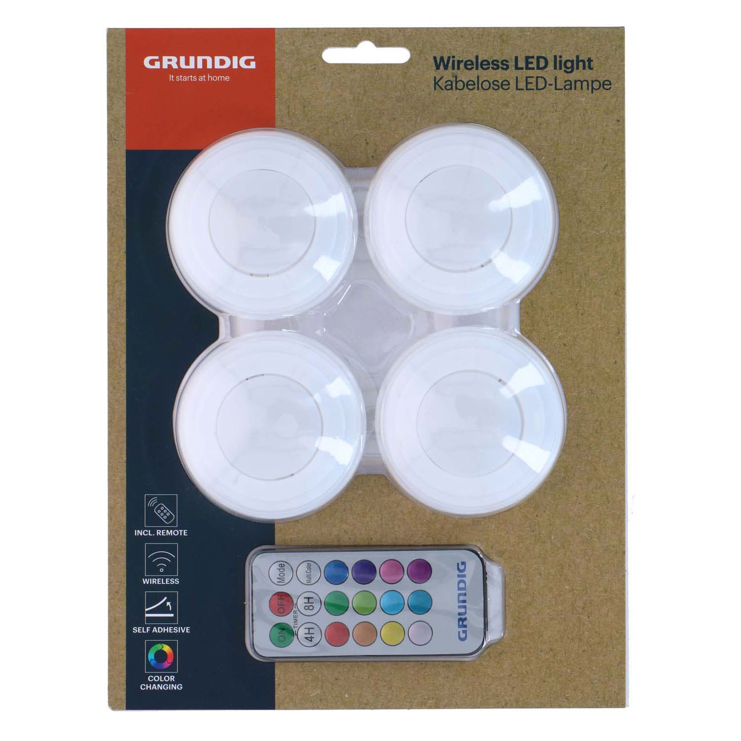Grundig Kleurveranderende draadloze ledlamp, set van 4