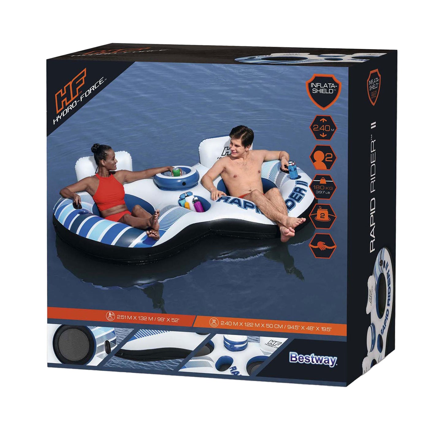 Bestway Hydro force rapid rider double tube zwemring, 240cm