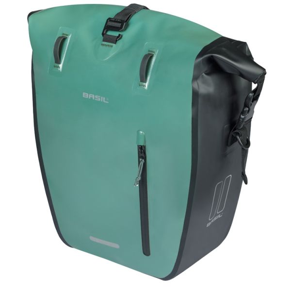 BASIL Enkele fietstas rivo l tarppaulin mik 25-31l 14 x 28 x 43 cm - groen zwart