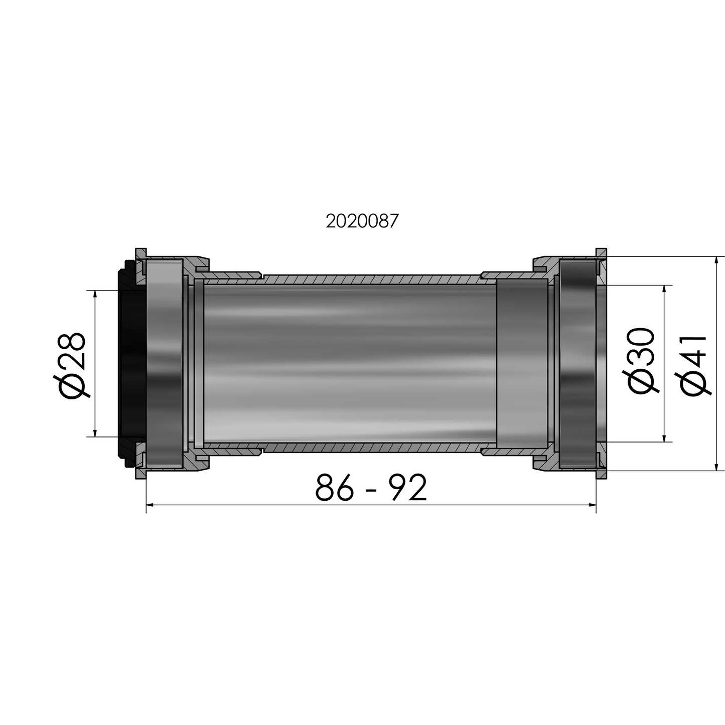 Twist fit trapas Elvedes voor BB86 BB92 voor Praxis road MTB 41 x 86-92 mm