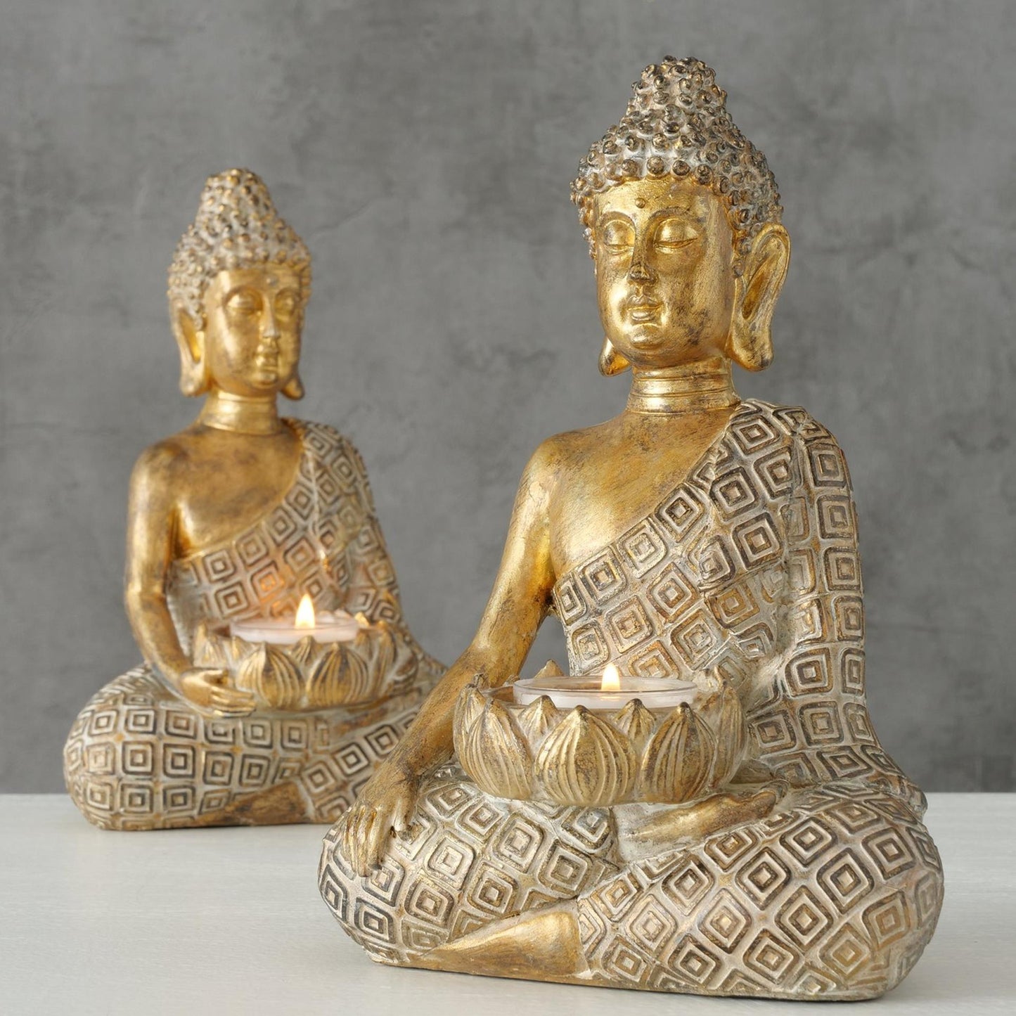 Boltze Home Theelichthouder buddha 14x10xh21cm goud