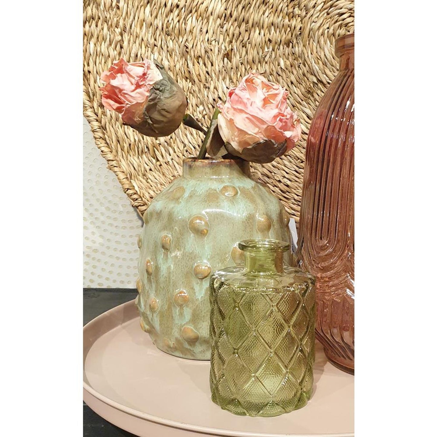 HBX Natural Living Vaas glas vinty ø9xh15cm groen