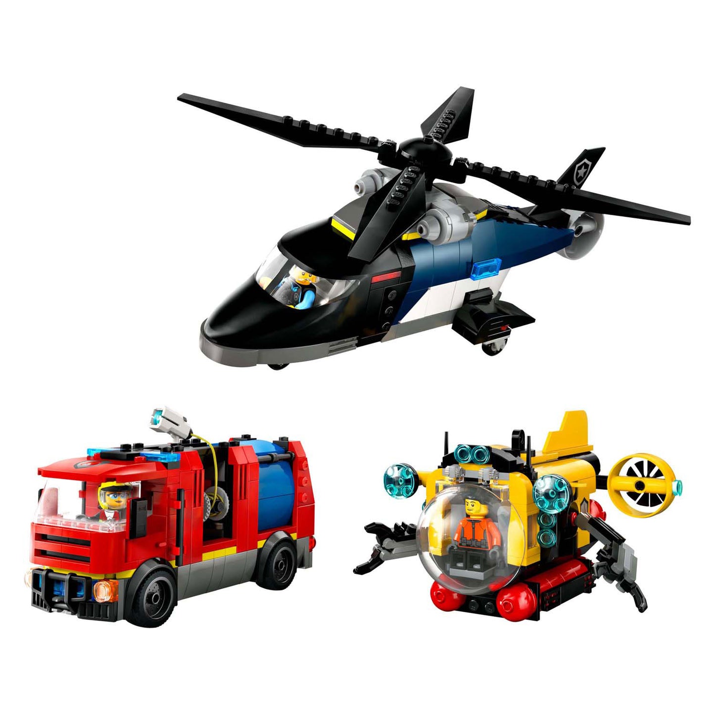 LEGO city 60462 helikopter, brandweerauto en onderzeeer remix