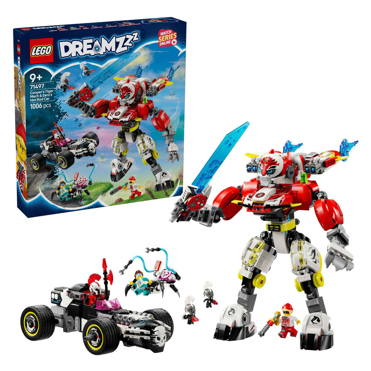 LEGO dreamzzz 71497 coopers tijgermecha en zero's hot rod auto