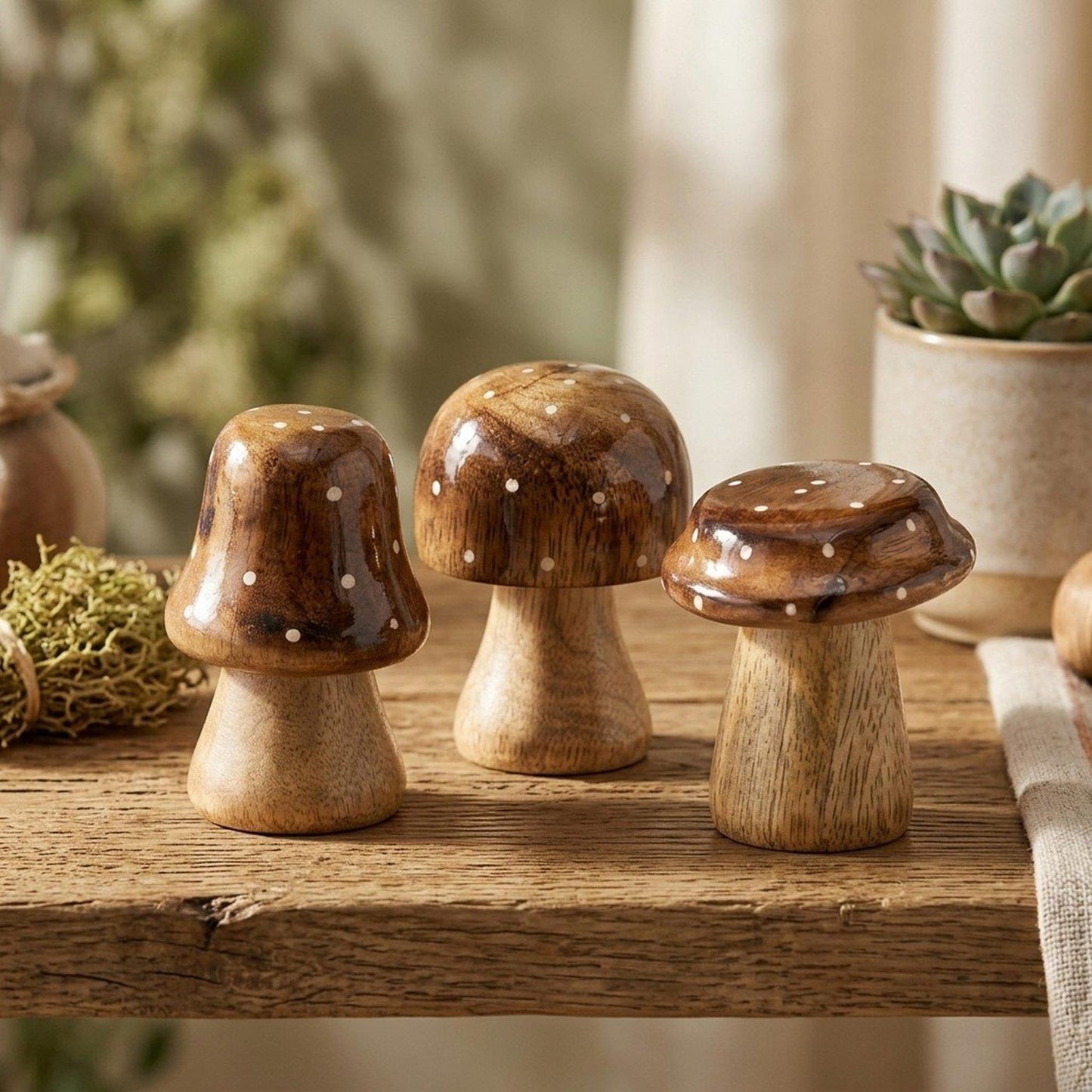 Boltze Home Paddenstoel hout bruin met glanzende top