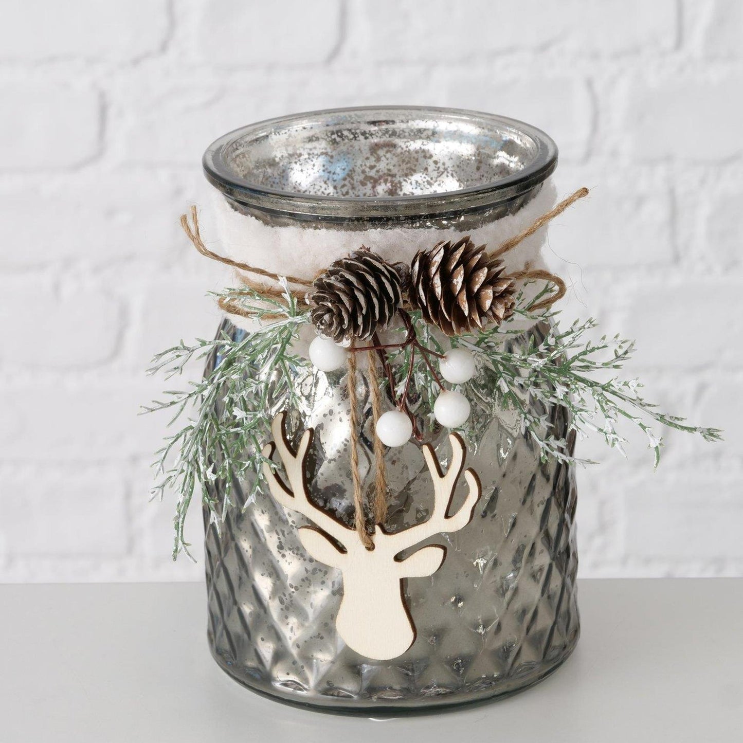 Boltze Home Theelichthouder glas met kerstdeco h16cm