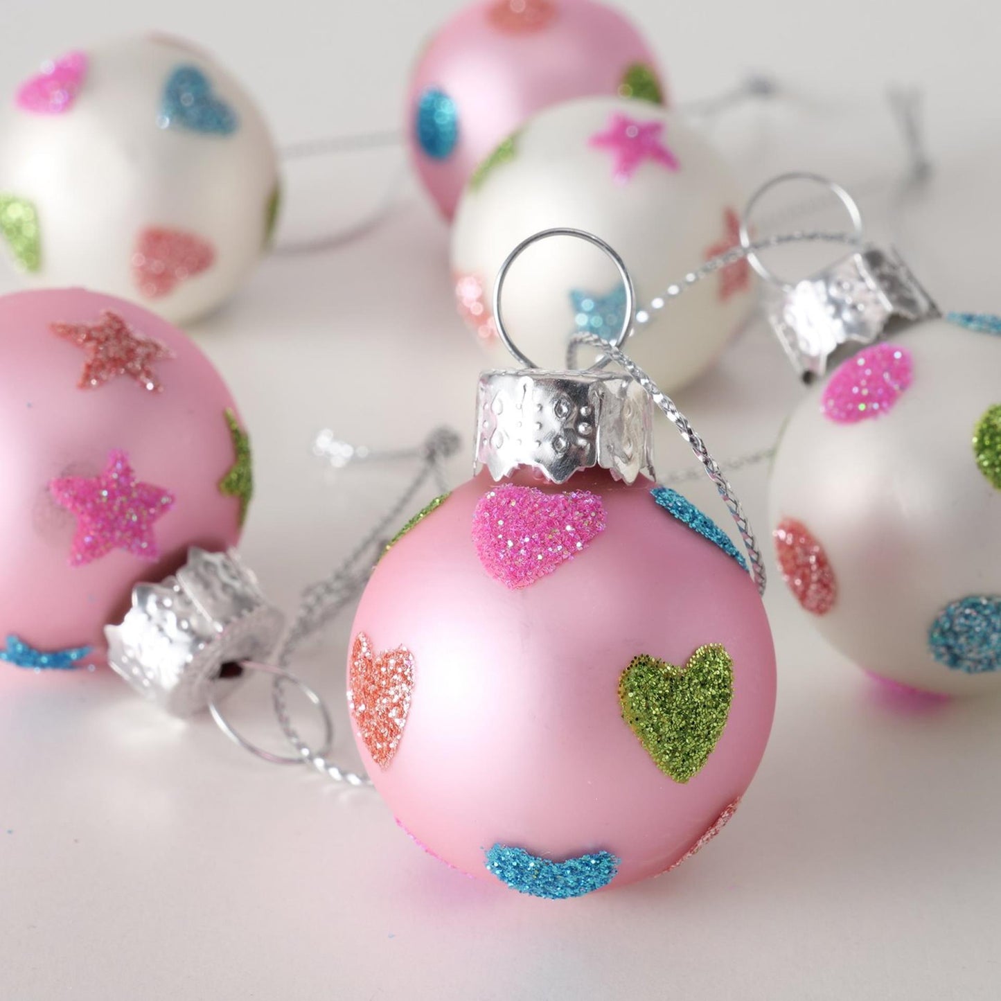 Boltze Home Kerstbal mini glas roze-wit 12 stuks
