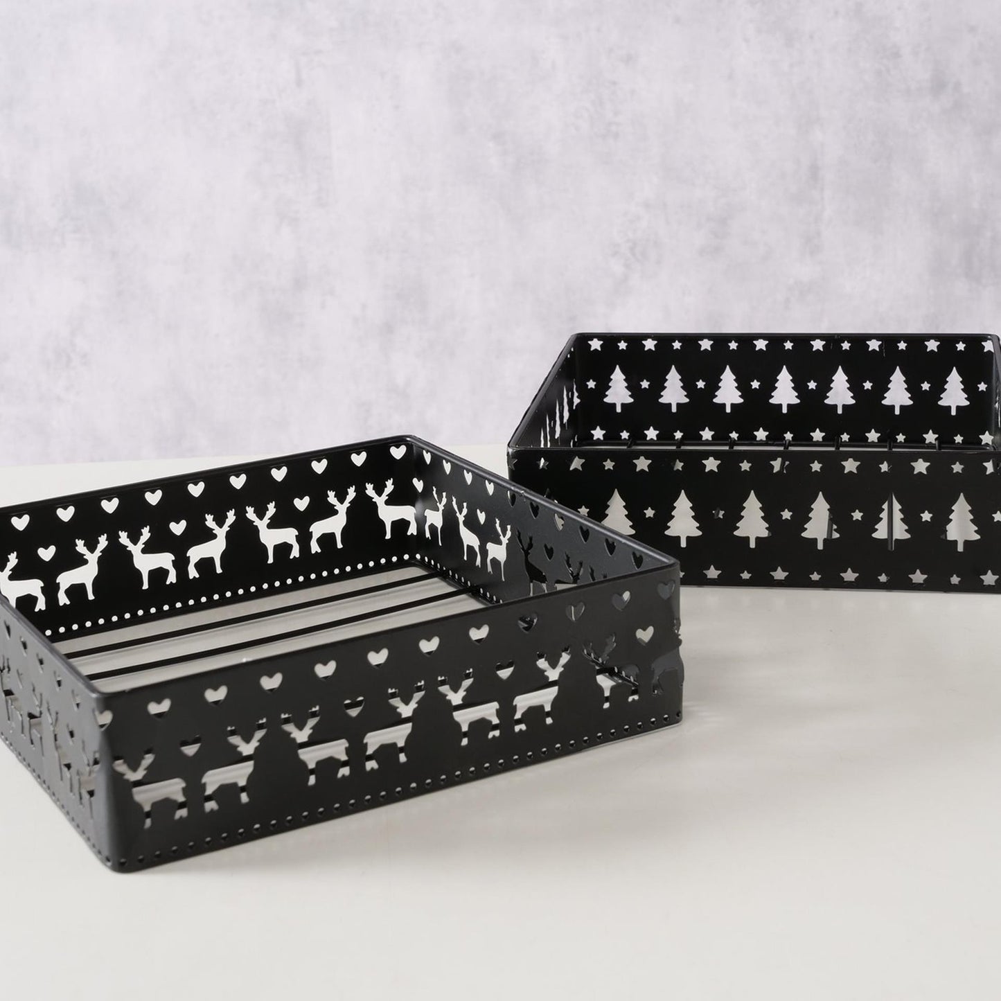 Boltze Home Servethouder zwart metaal met kerstdecor