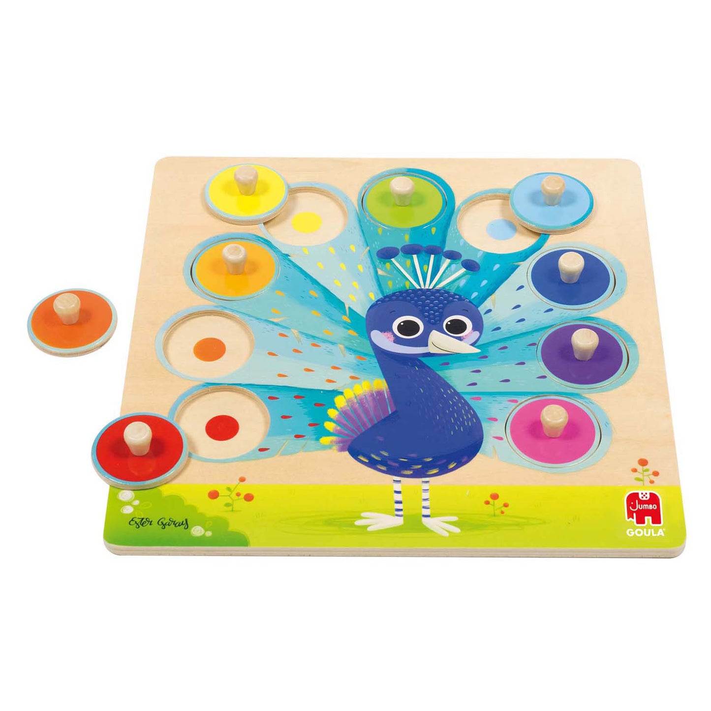 Jumbo goula - houten noppenpuzzel pauw, 9st.
