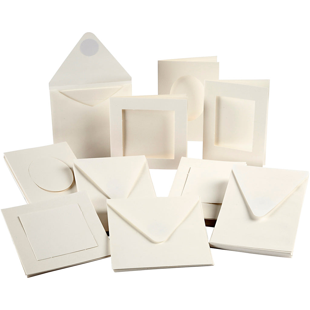 Creativ Company Https: www.cchobby.nl passepartout-kaarten-afmeting-kaart-10-5x15-12-5x12-5-cm-inhoud-kan-varieren-off-white-50-set-1-doos