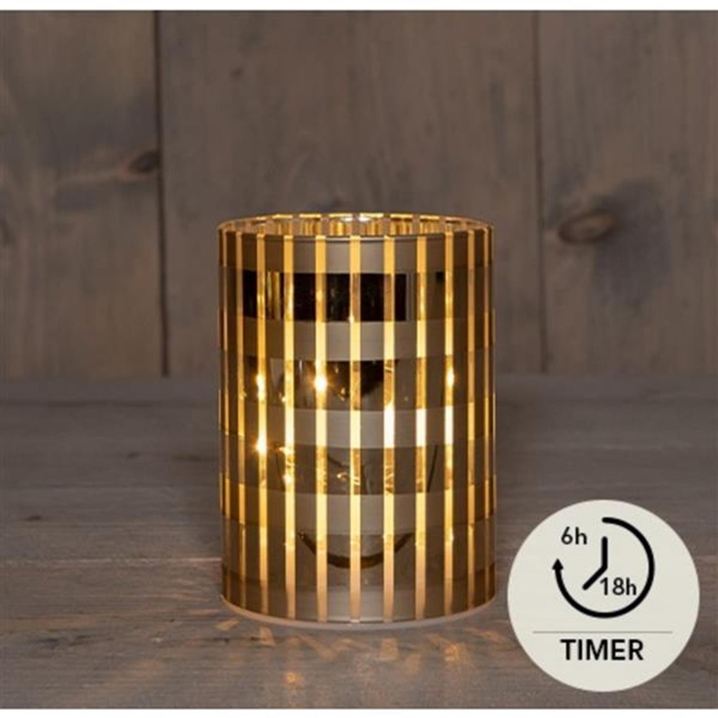 Anna's Collection Led cylinder glas ruit goud 9x12cm